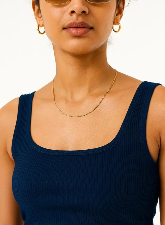 SASSAFRAS Women Navy Blue Rib Sleeveless Top